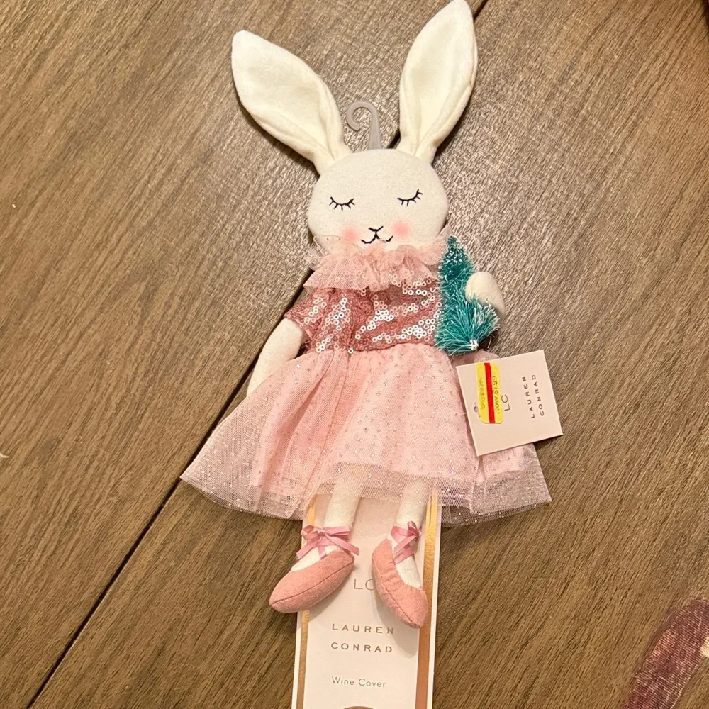 LC Lauren Conrad Blush Bunny Plush Pair of Wine Covers